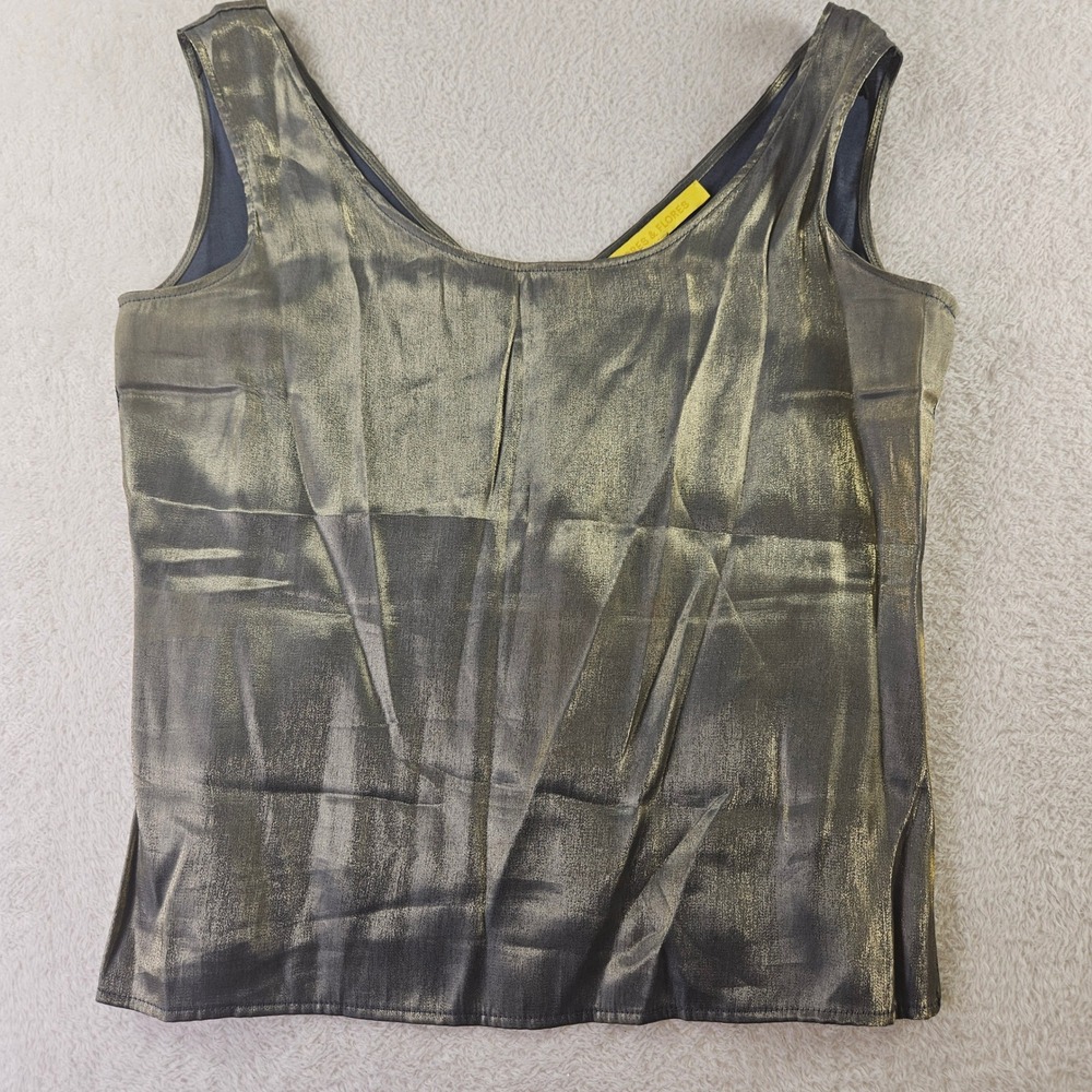 Flores & Flores Metallic Gold Shimmer Tank Top Sleeveless Blouse Size 10